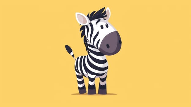 A cartoon zebra standing on a yellow background with black stripes