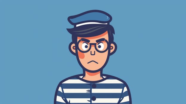 A cartoon illustration of a man in striped prison uniform