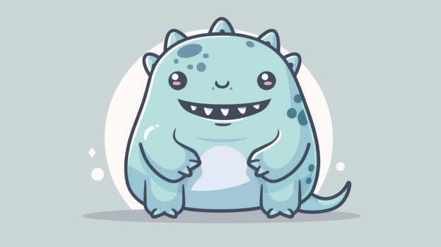 A cartoon dinosaur with big teeth and a smile on its face