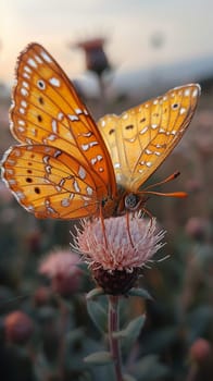 Close-up of a butterfly resting on a wildflower, symbolizing delicacy and nature's cycles.