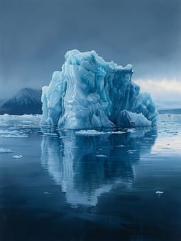 Icebergs floating in a glacial lagoon, symbolizing the cold beauty and changing climate.