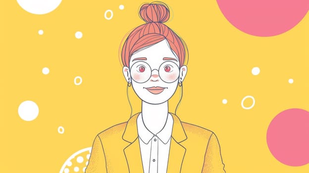 A cartoon drawing of a woman with glasses and red hair