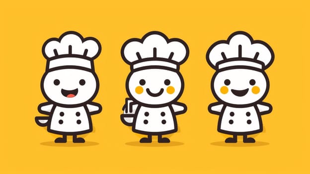 Three cartoon chefs with different expressions on their faces