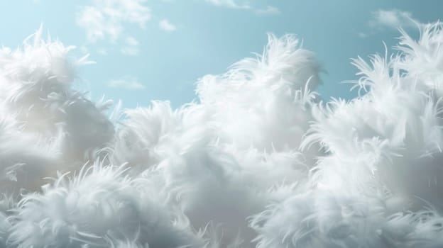 A close up of fluffy white clouds in a blue sky