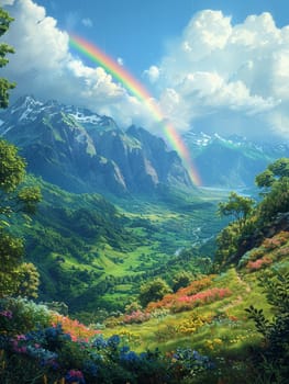 Rainbow appearing over a lush valley, capturing beauty and natural wonder.