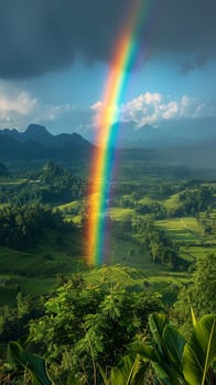 Rainbow appearing over a lush valley, capturing beauty and natural wonder.