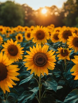 A field of sunflowers facing the sun, representing growth and positivity.