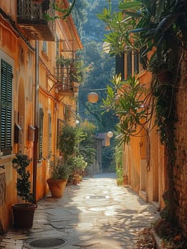 A narrow alley bathed in warm sunlight, flanked by historic buildings, evoking curiosity and exploration.