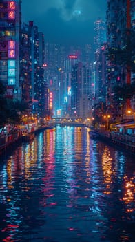 Shimmering city lights reflecting on a river at night, illustrating urban beauty and stillness.