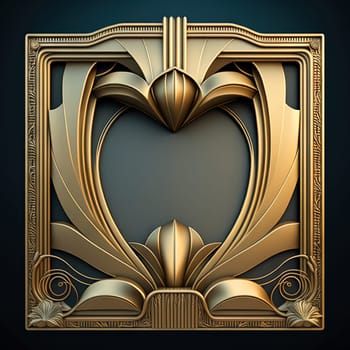 Golden ornamental art deco frame on black bakcground. Retro golden art deco or art nouveu frame with vintage ornament. Generative AI