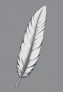 A digitally rendered feather with delicate details floating ethereally against a stark background.