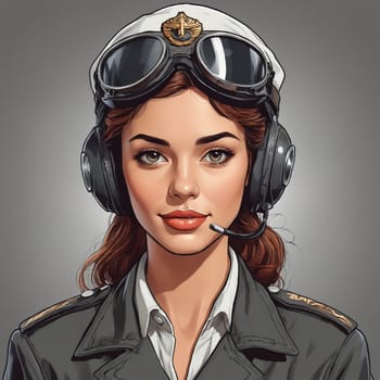 Illustration captures the vintage essence of a WWII pilot in authentic leather flight gear.