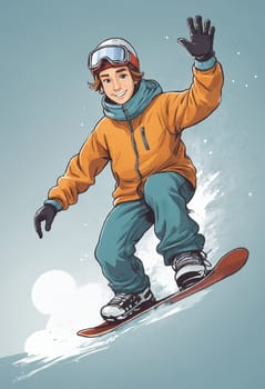 A stylish snowboarder showcases skill and balance in a snowy terrain.