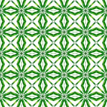 Textile ready fantastic print, swimwear fabric, wallpaper, wrapping. Green authentic boho chic summer design. Watercolor medallion seamless border. Medallion seamless pattern.