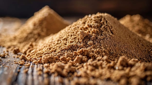 A pile of brown powder on a wooden table