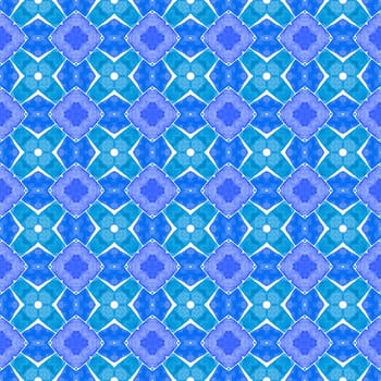 Watercolor medallion seamless border. Blue original boho chic summer design. Medallion seamless pattern. Textile ready enchanting print, swimwear fabric, wallpaper, wrapping.