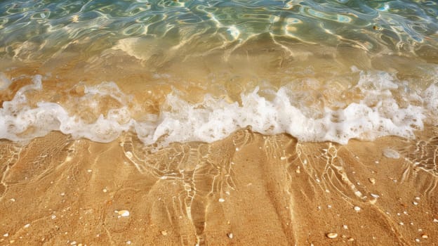 A close up of a wave crashing into the shoreline