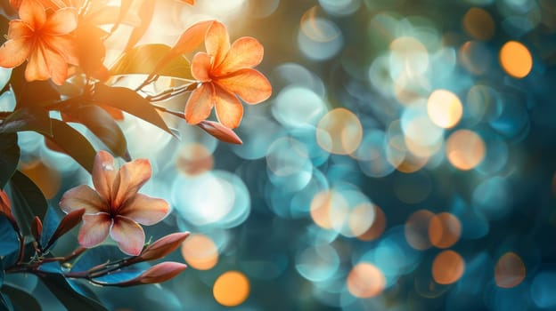 A close up of a flower with orange petals and green leaves