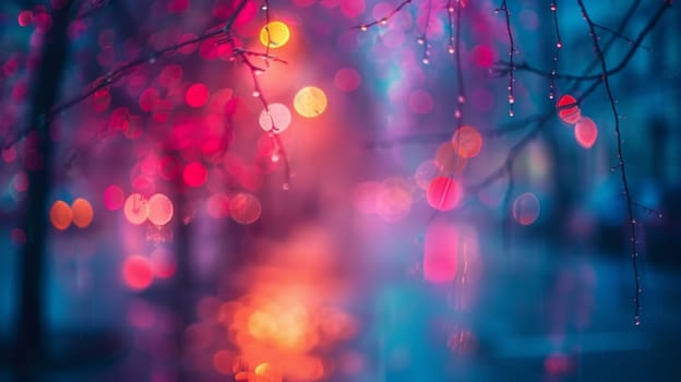 A blurry image of a tree with colorful lights on it