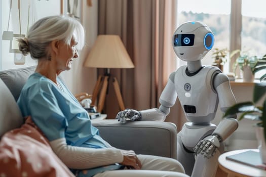 Robot assistant taking care of a patient in the hospital, Generative AI.