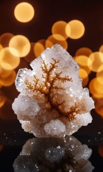 Macro image of crystal quartz on black background with bokeh.