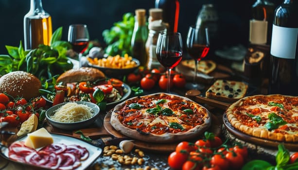 Assorted Italian food set on table.