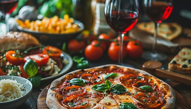 Assorted Italian food set on table.