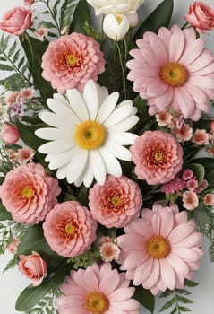 Bouquet of roses, daisies and gerberas.