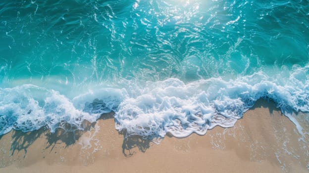 A view of a beach with waves and the ocean