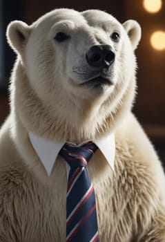 Much more than your average sight! Witness the delicate humor in this inventive image: a polar bear cleverly juxtaposed with the refinement of a formal shirt and a colorful tie