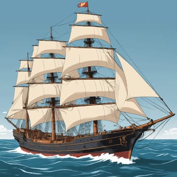 A highly detailed classic sailing ship enhanced with subtle watercolor tones.