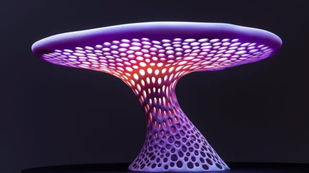 A purple and pink light up mushroom shaped table lamp