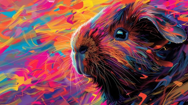 A colorful painting of a guinea pig with bright colors