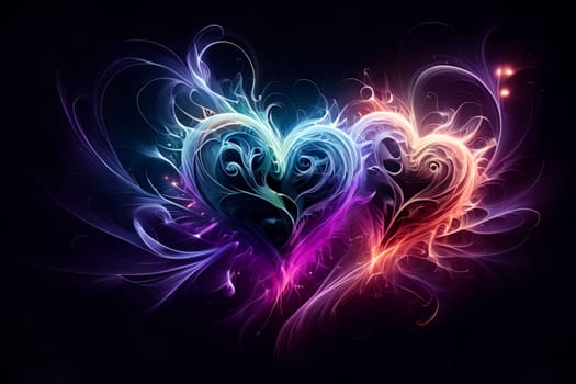 Abstract glowing heart in the dark .