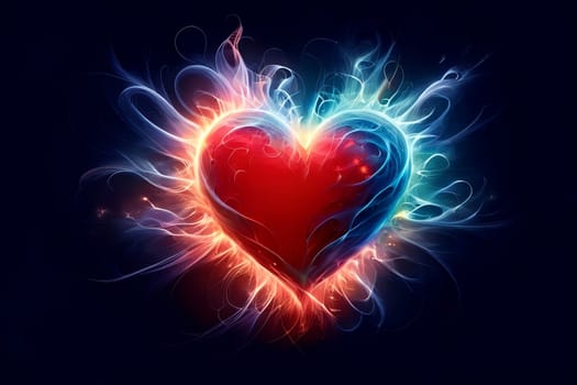 Abstract glowing heart in the dark .