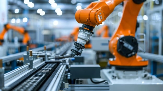 A robot is working on a machine in an industrial setting