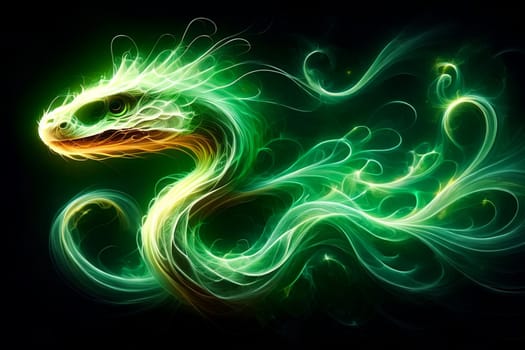 green snake glows in the dark, transparent, New Year's card .