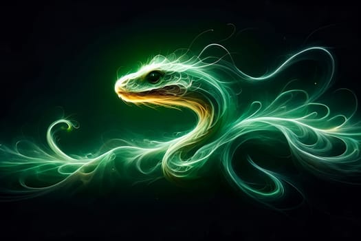 green snake glows in the dark, transparent, New Year's card .