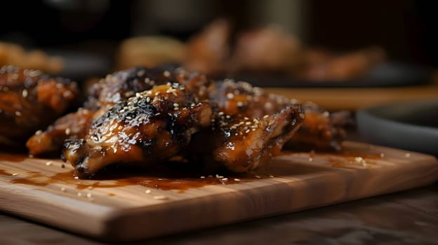 Grilled chicken wings on the grill, showcasing succulent roasted chicken with aromatic rosemary, and perfectly baked chicken thighs, promising a mouthwatering culinary experience.