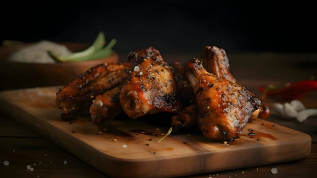 Grilled chicken wings on the grill, showcasing succulent roasted chicken with aromatic rosemary, and perfectly baked chicken thighs, promising a mouthwatering culinary experience.