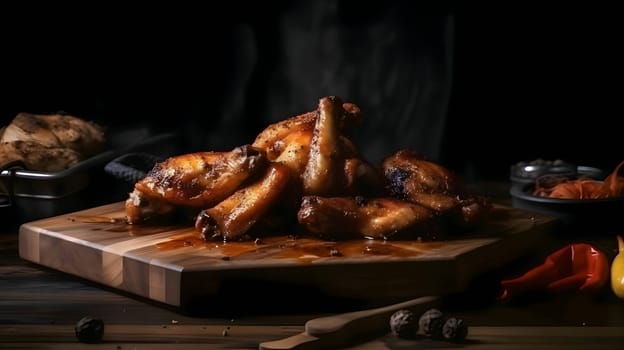 Grilled chicken wings on the grill, showcasing succulent roasted chicken with aromatic rosemary, and perfectly baked chicken thighs, promising a mouthwatering culinary experience.