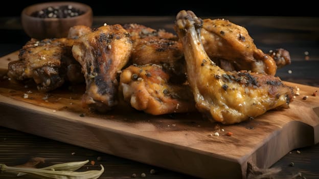 Grilled chicken wings on the grill, showcasing succulent roasted chicken with aromatic rosemary, and perfectly baked chicken thighs, promising a mouthwatering culinary experience.