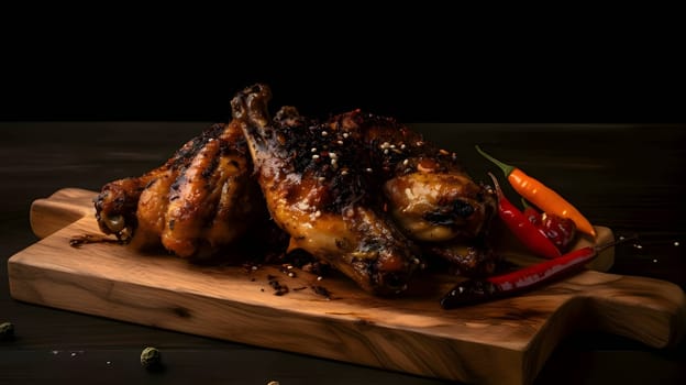 Grilled chicken wings on the grill, showcasing succulent roasted chicken with aromatic rosemary, and perfectly baked chicken thighs, promising a mouthwatering culinary experience.