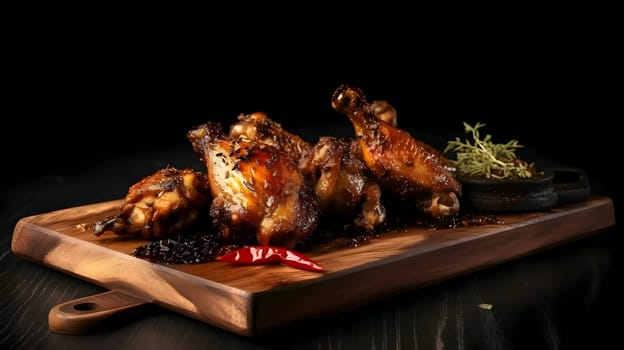 Grilled chicken wings on the grill, showcasing succulent roasted chicken with aromatic rosemary, and perfectly baked chicken thighs, promising a mouthwatering culinary experience.