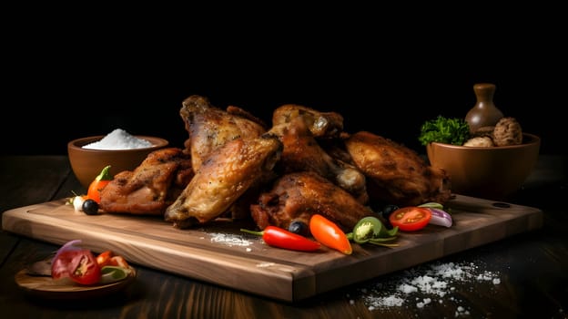 Grilled chicken wings on the grill, showcasing succulent roasted chicken with aromatic rosemary, and perfectly baked chicken thighs, promising a mouthwatering culinary experience.