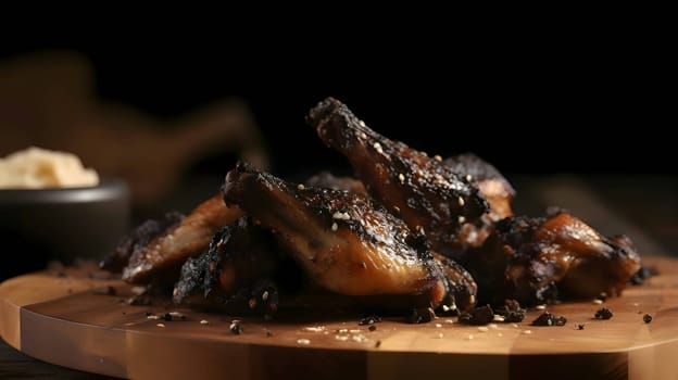 Grilled chicken wings on the grill, showcasing succulent roasted chicken with aromatic rosemary, and perfectly baked chicken thighs, promising a mouthwatering culinary experience.