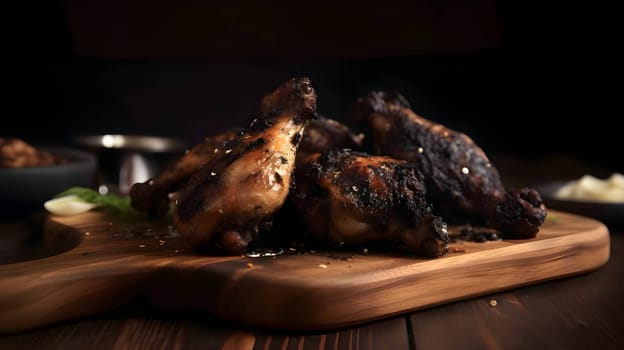 Grilled chicken wings on the grill, showcasing succulent roasted chicken with aromatic rosemary, and perfectly baked chicken thighs, promising a mouthwatering culinary experience.