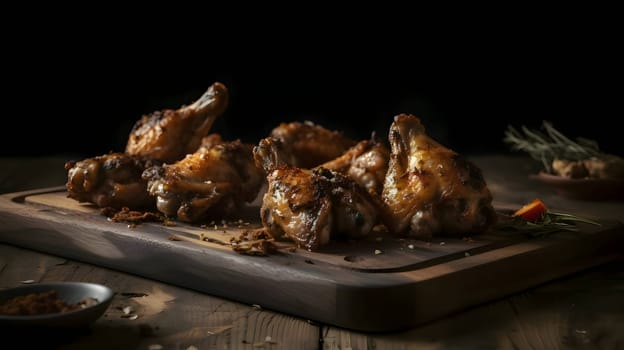 Grilled chicken wings on the grill, showcasing succulent roasted chicken with aromatic rosemary, and perfectly baked chicken thighs, promising a mouthwatering culinary experience.