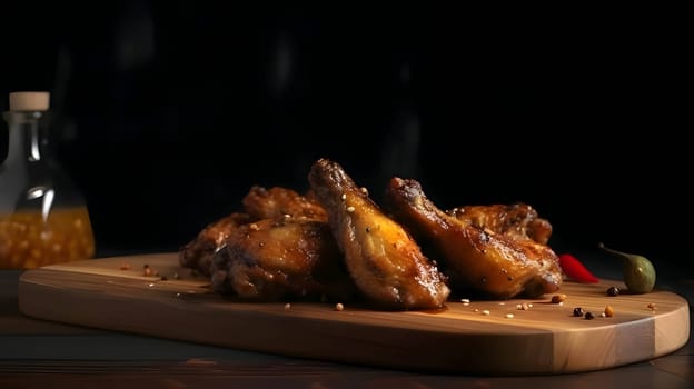 Grilled chicken wings on the grill, showcasing succulent roasted chicken with aromatic rosemary, and perfectly baked chicken thighs, promising a mouthwatering culinary experience.