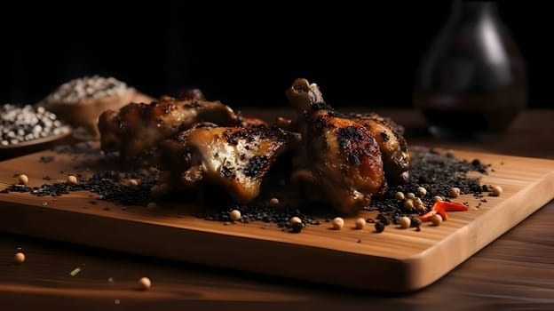 Grilled chicken wings on the grill, showcasing succulent roasted chicken with aromatic rosemary, and perfectly baked chicken thighs, promising a mouthwatering culinary experience.